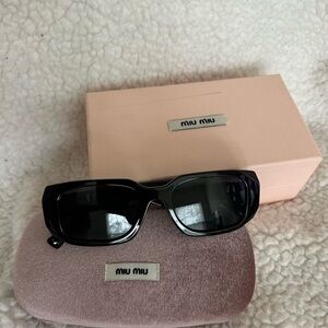 Miu Miu Black Rectangular Sunglasses with Dark Lenses